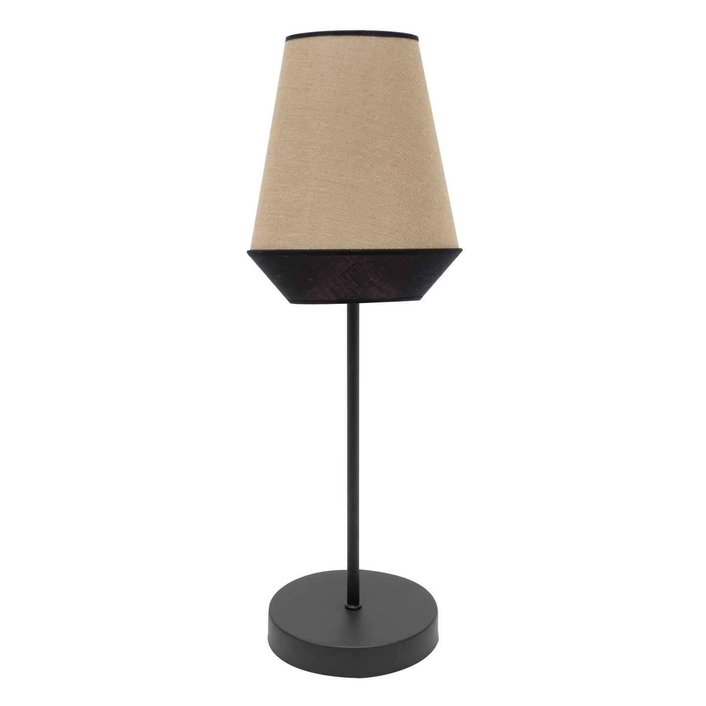 Lámpara de mesa hecha en textil y metal color saco y negro