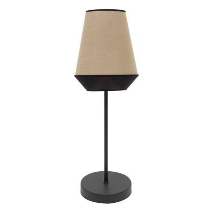 Lámpara de mesa hecha en textil y metal color saco y negro