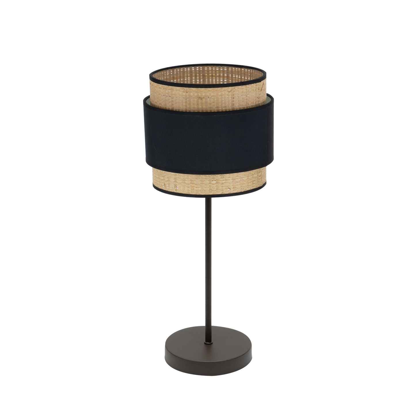 Lámpara Kandy fabricada en metal y textil color negro y natural, ideal para luz ambiental