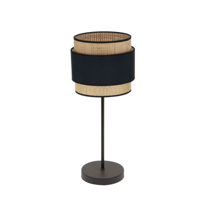 Lámpara Kandy fabricada en metal y textil color negro y natural, ideal para luz ambiental