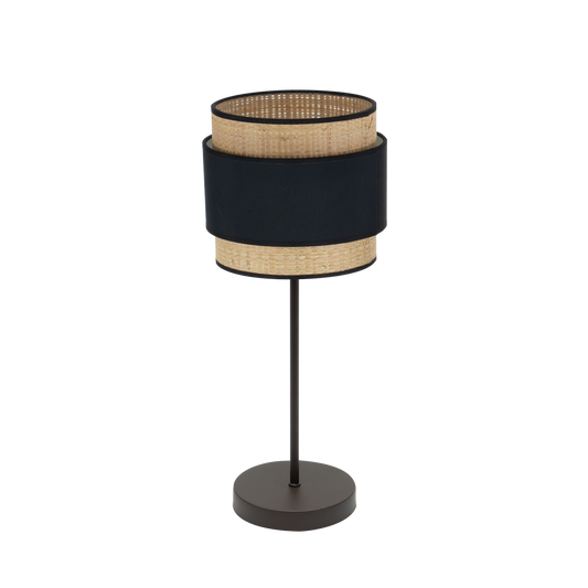 Lámpara Kandy fabricada en metal y textil color negro y natural, ideal para luz ambiental