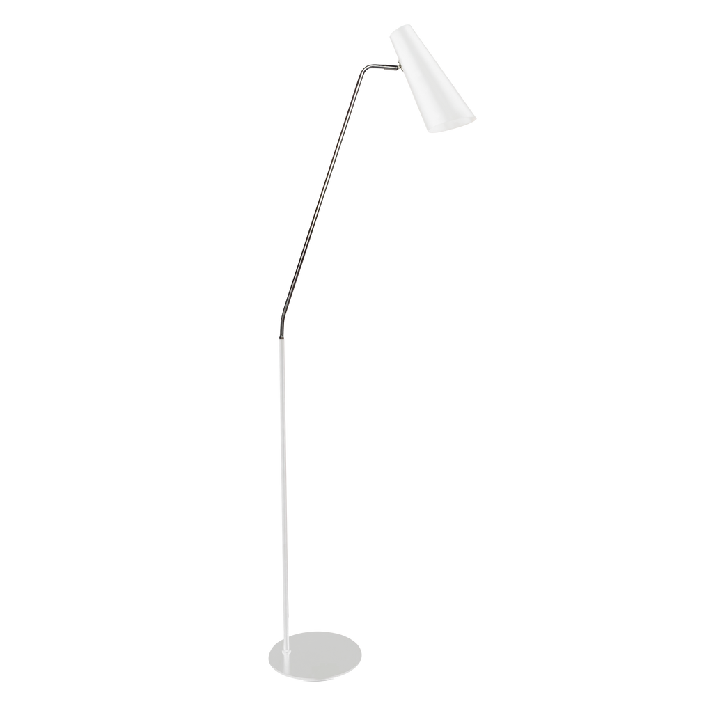 Pie de salón Majoris Blanco/Cromo de Fabrilamp, articulado y orientable, ideal para salones y dormitorios. luzguru.com