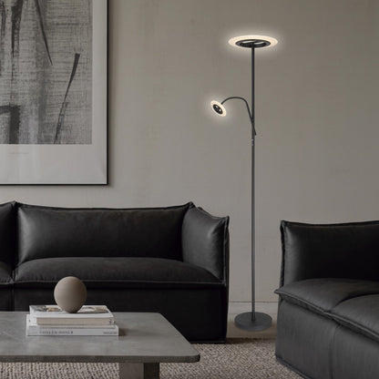 Pie de salón LED Bistrot negro en ambiente de salón moderno