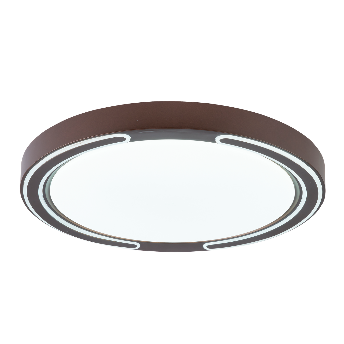 Plafón LED Asher Marrón 48W, vista frontal, diseño moderno y elegante de Fabrilamp.