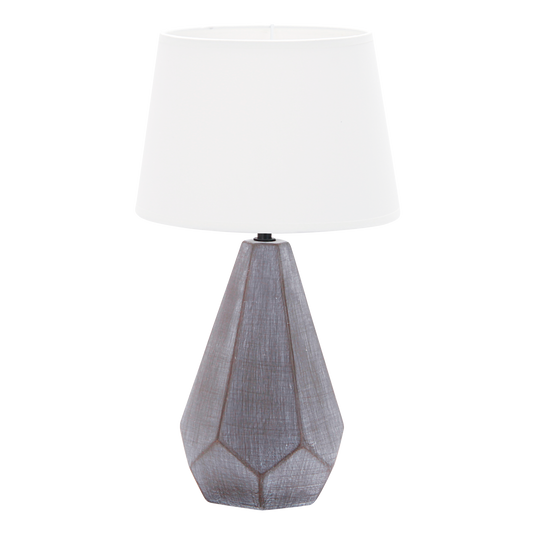 Lámpara IBI fabricada en cerámica color negro con pantalla textil blanca