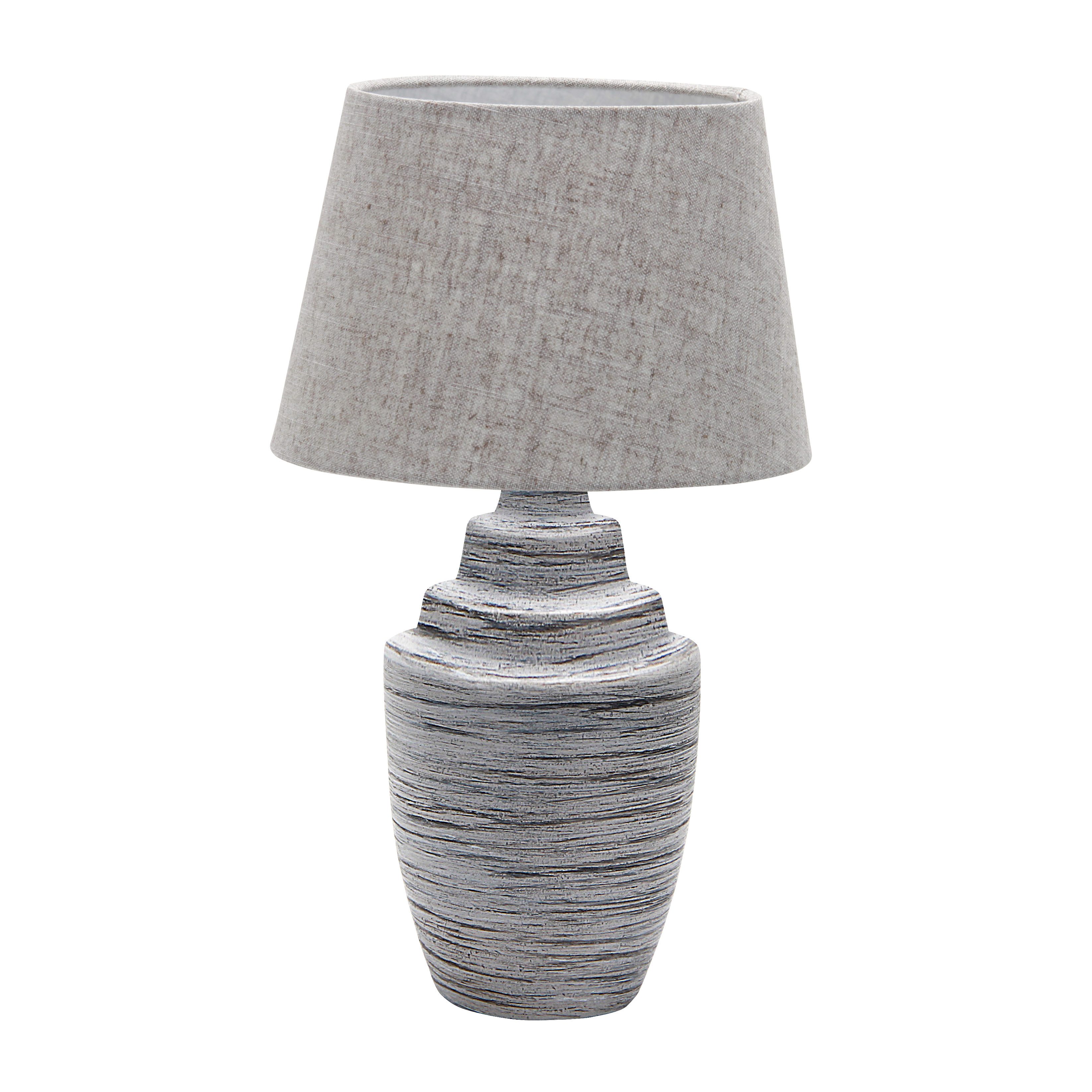 Lámpara Tui fabricada en cerámica color zinc con pantalla textil gris