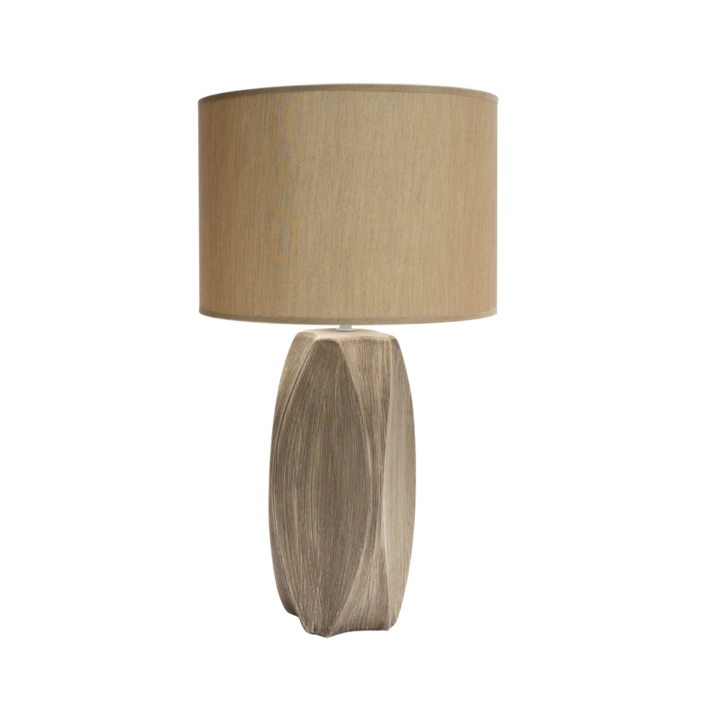 Lámpara de cerámica Cox fabricada en cerámica color arena con pantalla textil beige