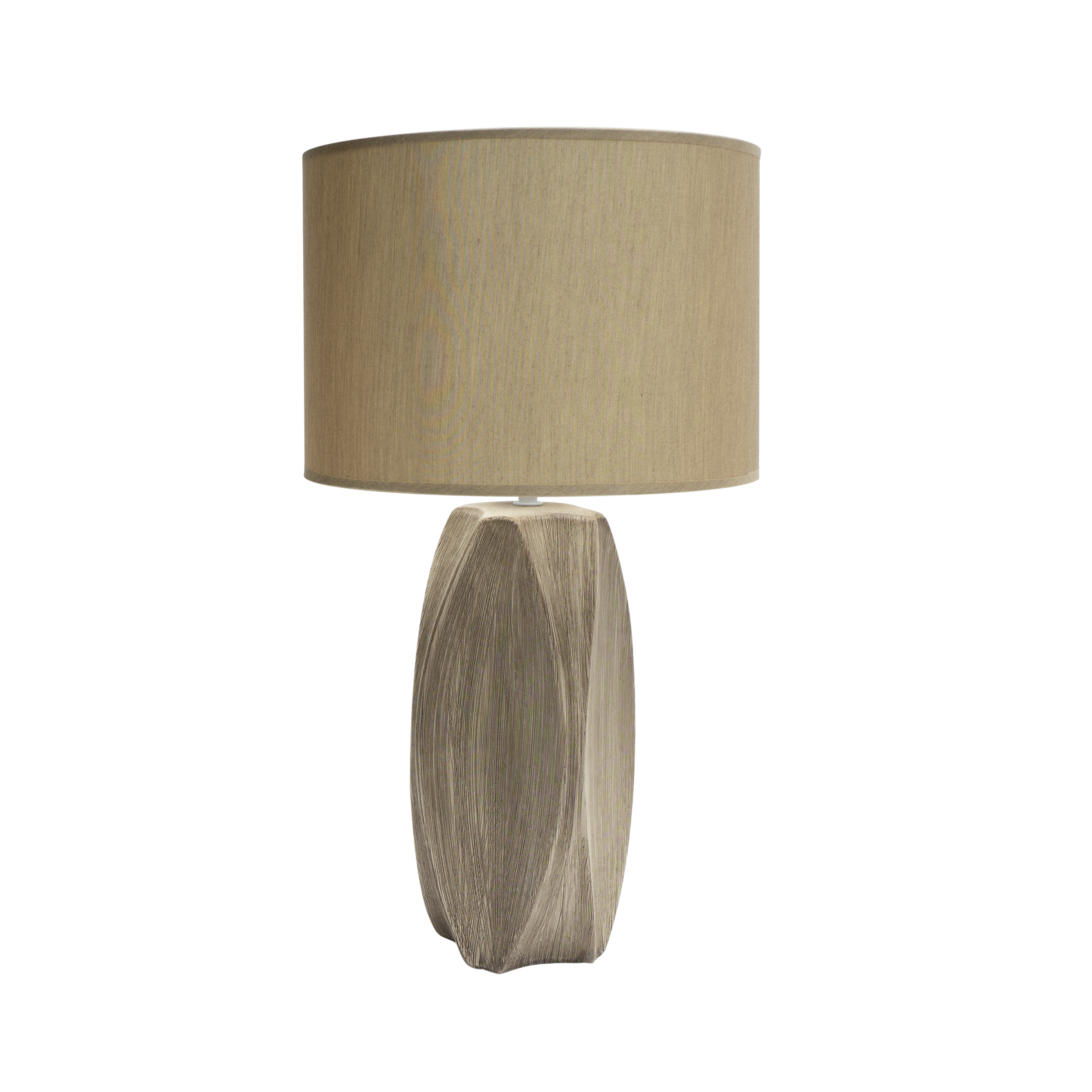 Lámpara de cerámica Cox fabricada en cerámica color arena con pantalla textil beige