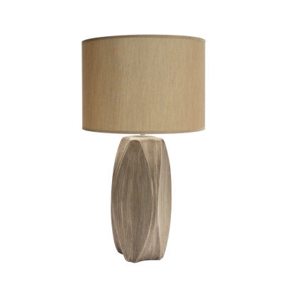 Lámpara de cerámica Cox fabricada en cerámica color arena con pantalla textil beige
