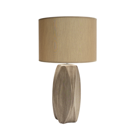 Lámpara de cerámica Cox fabricada en cerámica color arena con pantalla textil beige