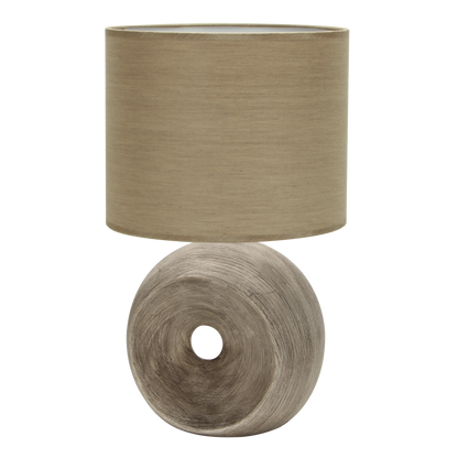 Lámpara hecha en cerámica color beige con pantalla textil, ideal para salones
