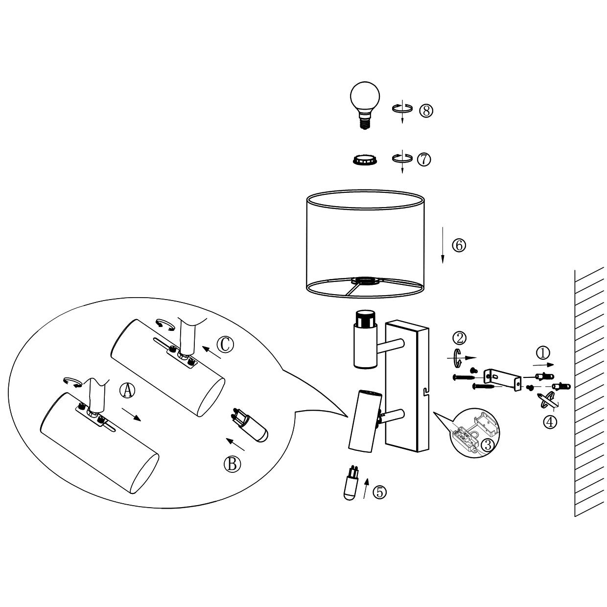 Lector orientable del aplique de pared Hera ALEMAR en ángulo ajustado