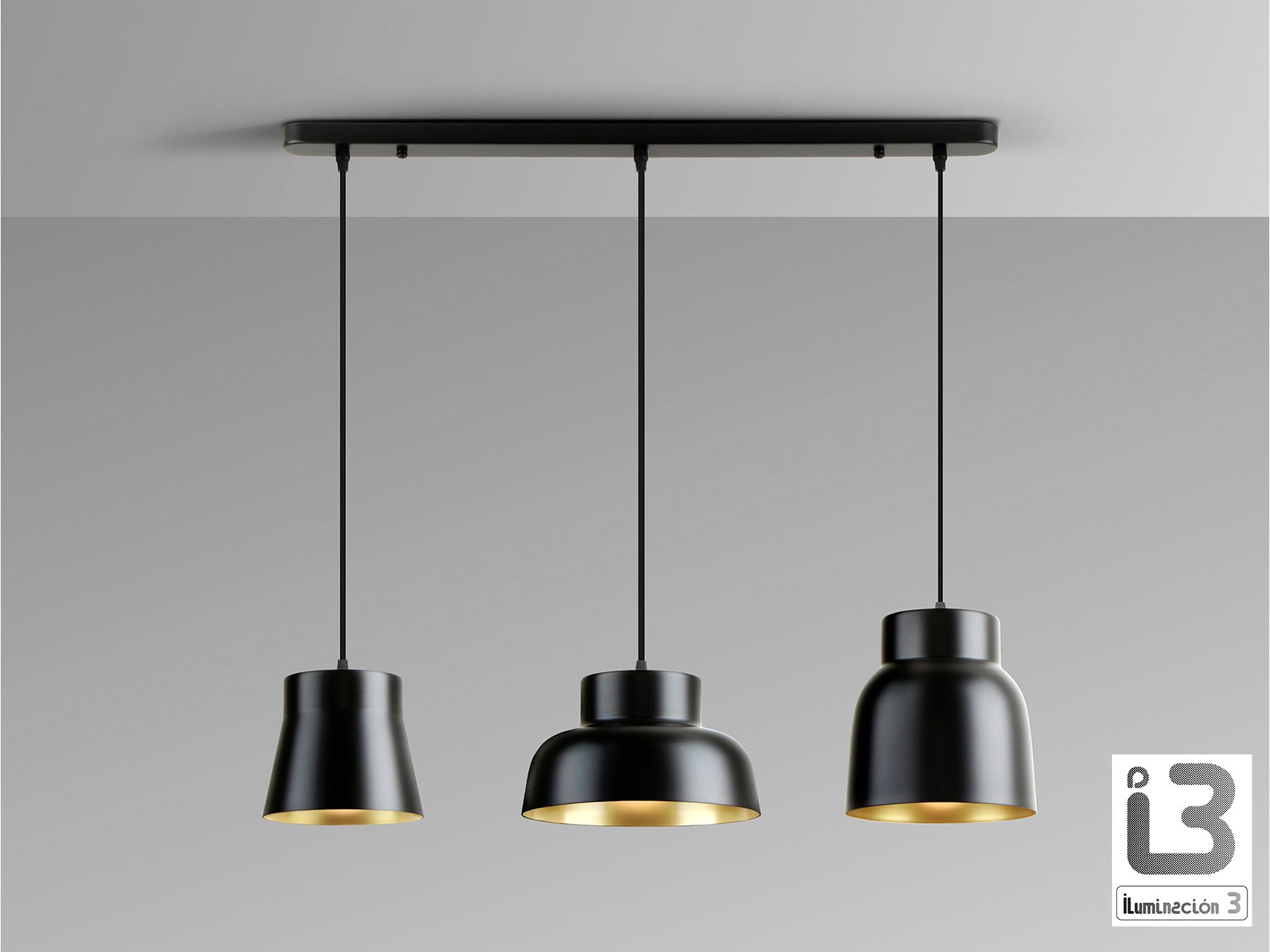 Lámpara 3 Luces Vulcano Negro/Oro Regulable - Schuller - 13572 - Vista 3