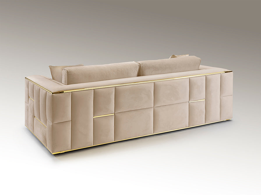 Parte trasera de Sofá de 3 Plazas Berlin de Schuller (Berlin) en color Beis y Oro con estructura acolchada - Ref 9031036.

