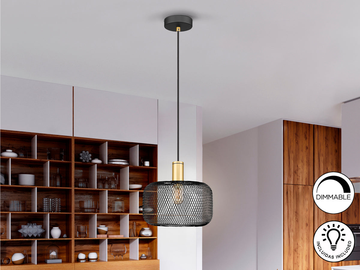 Lámpara Colgante Osiris 1 Luz Oro y Negro Mate Metal Schuller en ambiente decorado | Schuller