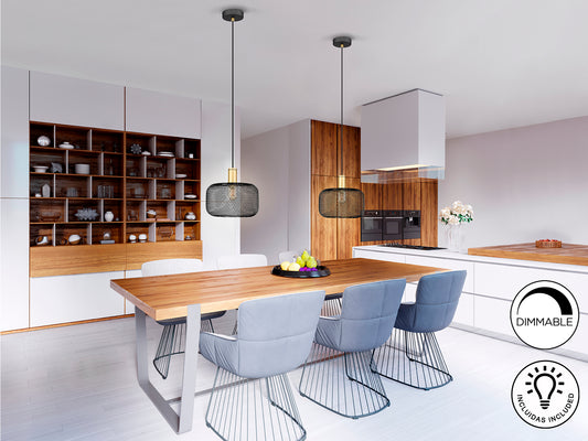 Lámpara Colgante Osiris 1 Luz Oro y Negro Mate Metal Schuller en ambiente decorado | Schuller