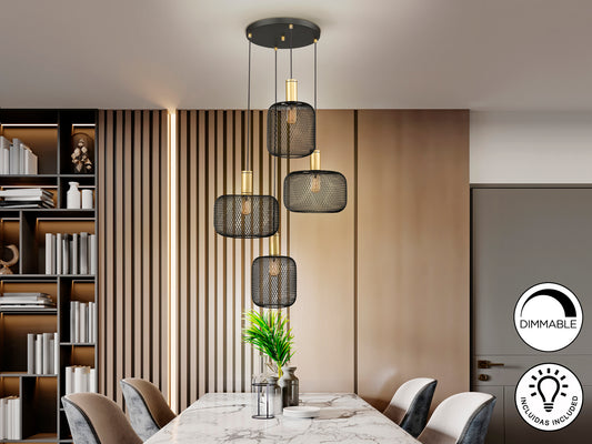Lámpara Colgante Osiris 4 Luces Oro y Negro Mate Schuller en ambiente decorado | Schuller