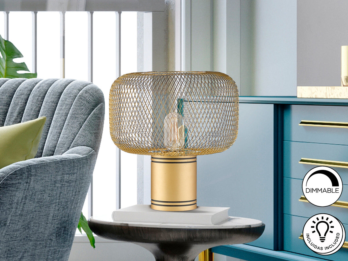 Lámpara de Sobremesa Osiris 30 cm Malla Metálica Oro Schuller en ambiente decorado | Schuller