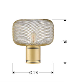 Plano con medidas de Lámpara de Sobremesa Osiris 30 cm Malla Metálica Oro Schuller