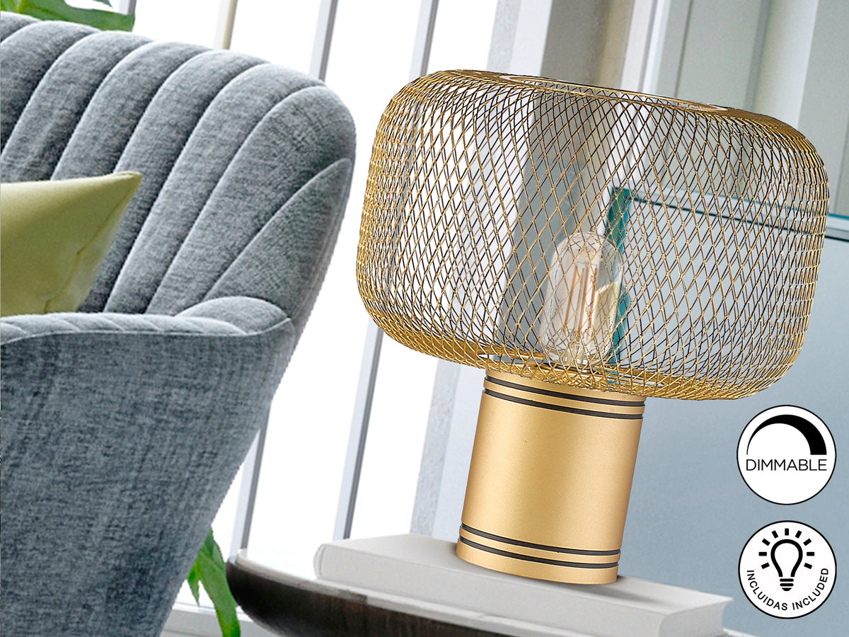 Lámpara de Sobremesa Osiris 30 cm Malla Metálica Oro Schuller en ambiente decorado | Schuller