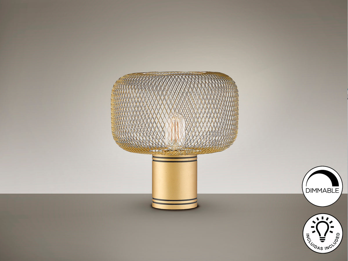 Lámpara de Sobremesa Osiris 30 cm Malla Metálica Oro Schuller en ambiente decorado | Schuller