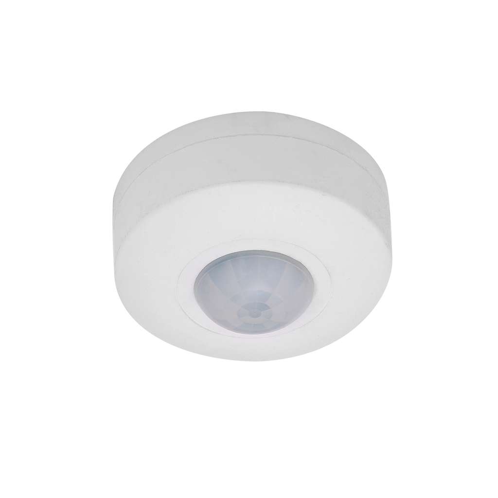 Sensor de movimiento Fabrilamp IP20 blanco, alcance de 6 metros y ángulo de 360 grados.