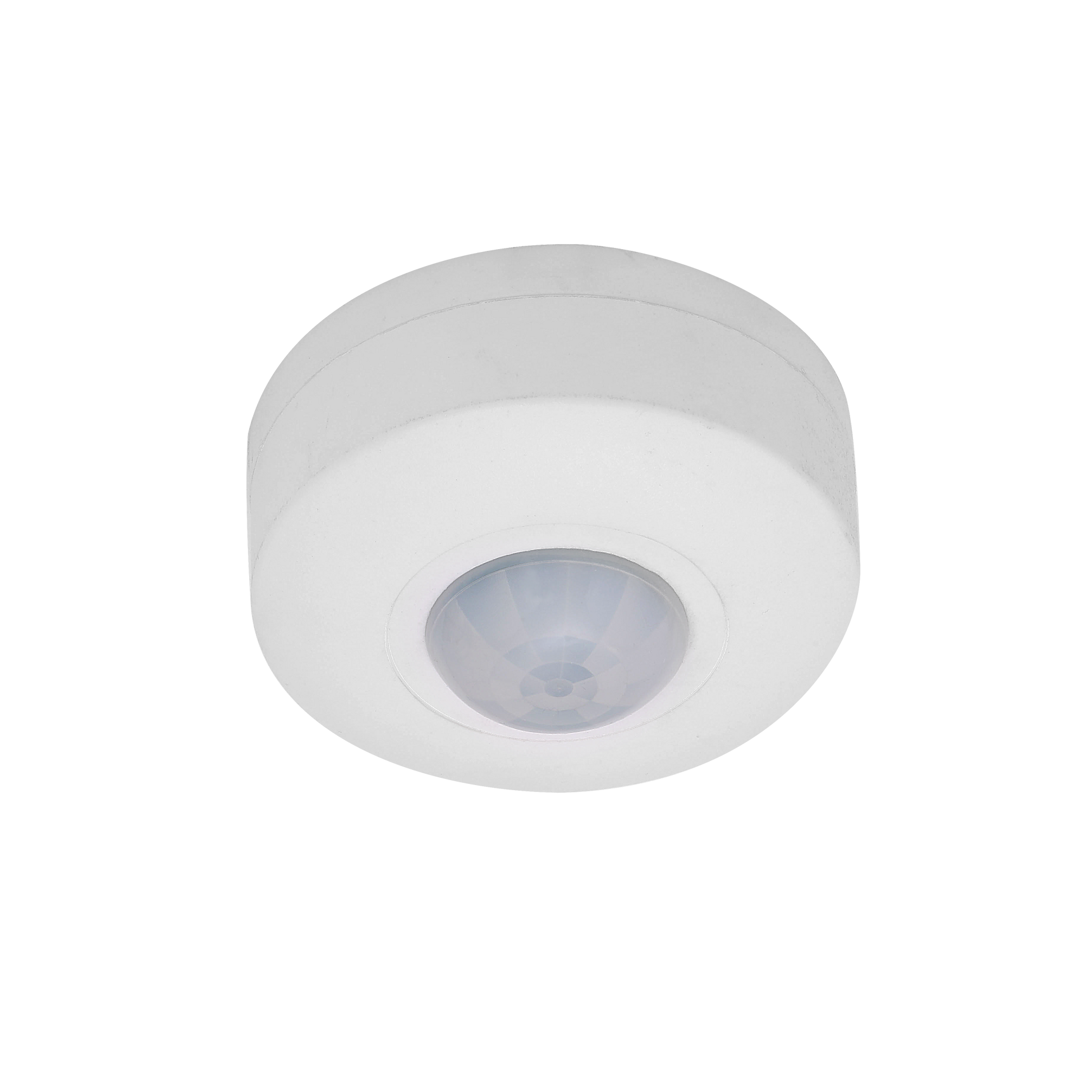 Sensor de movimiento Fabrilamp IP20 blanco, alcance de 6 metros y ángulo de 360 grados.