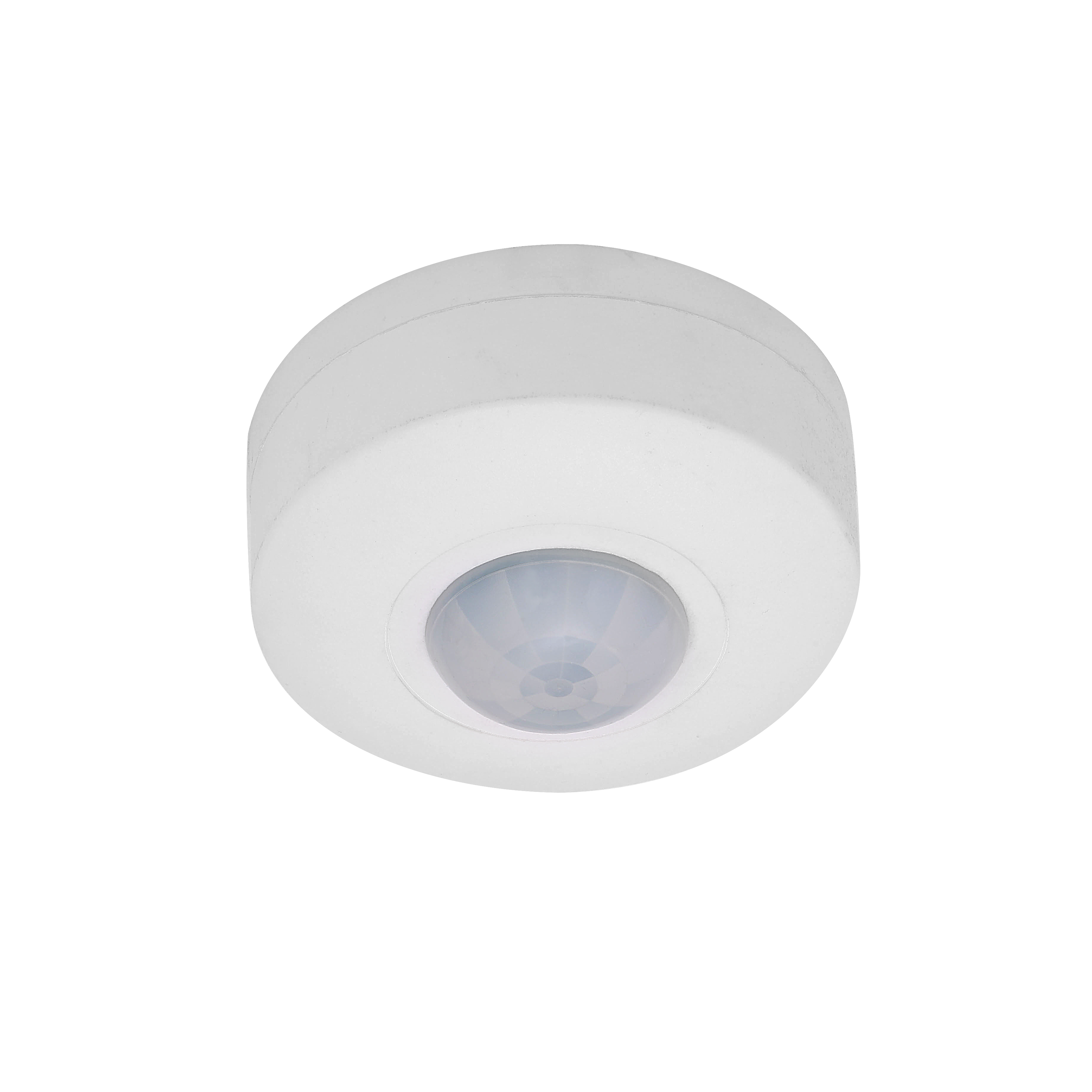 Sensor de movimiento Fabrilamp IP20 blanco, alcance de 6 metros y ángulo de 360 grados.