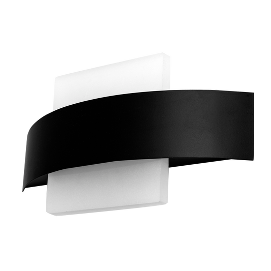 Aplique pared ARCO fabricado en metal color negro, con luz natural 4000K, ideal para iluminar interiores.