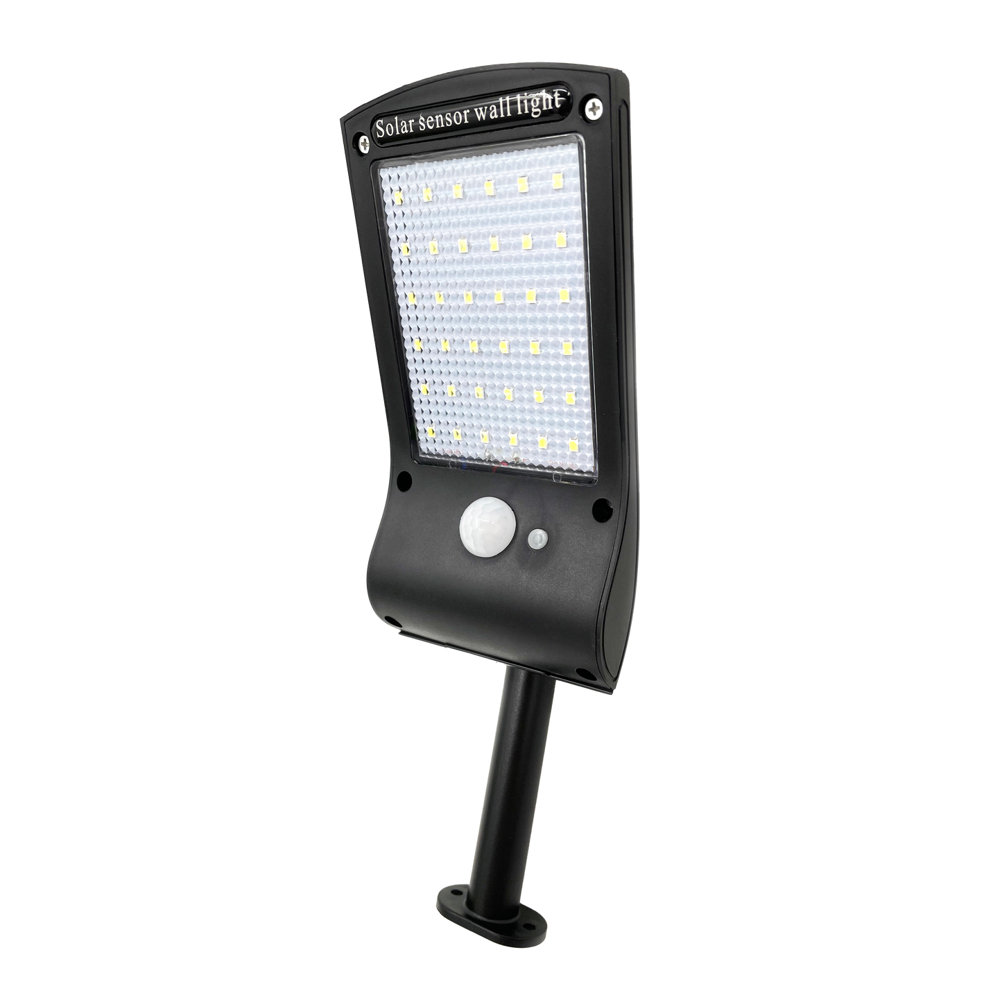 Aplique solar Kira negro de Fabrilamp, con sensor de movimiento y crepuscular, ideal para exteriores.