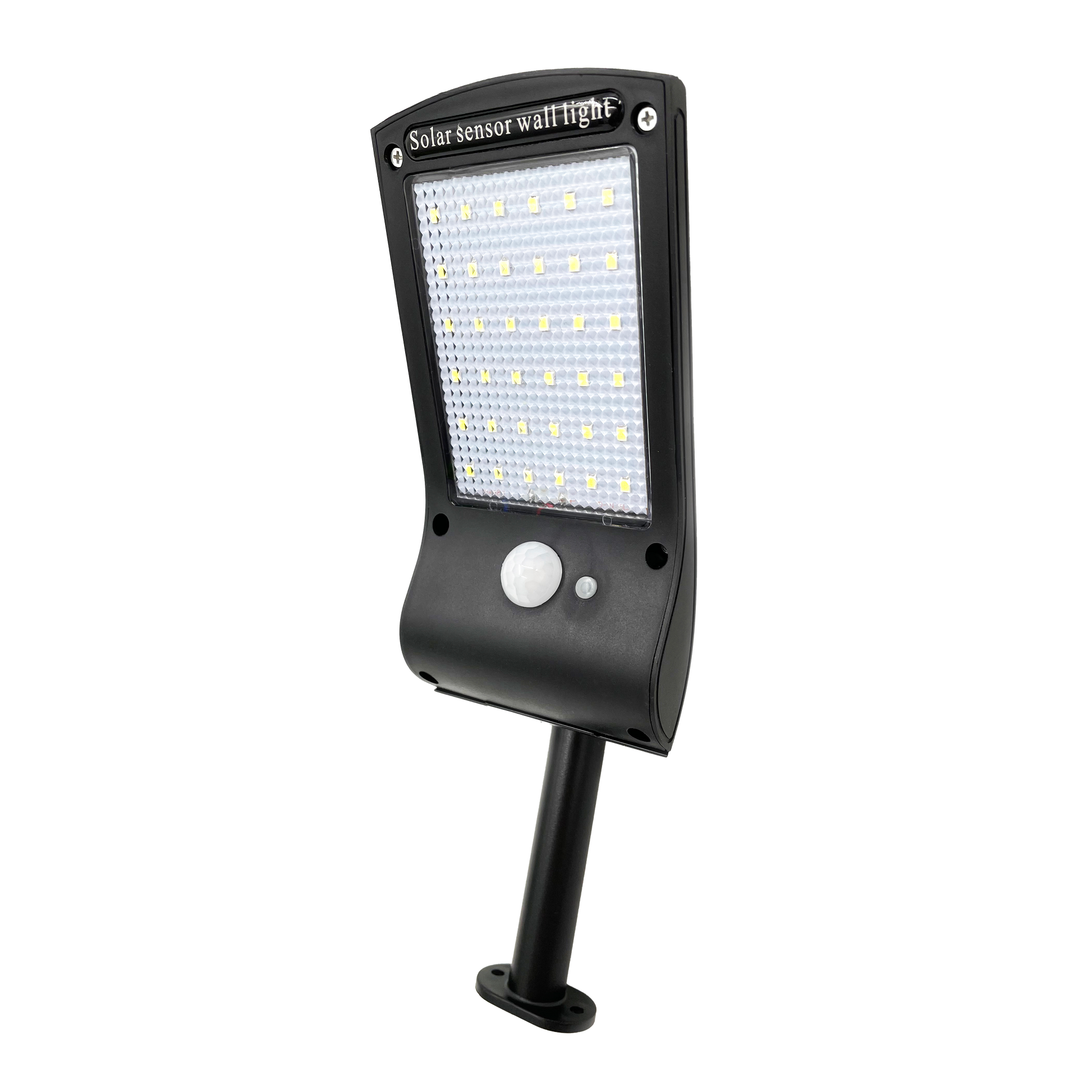 Aplique solar Kira negro de Fabrilamp, con sensor de movimiento y crepuscular, ideal para exteriores.