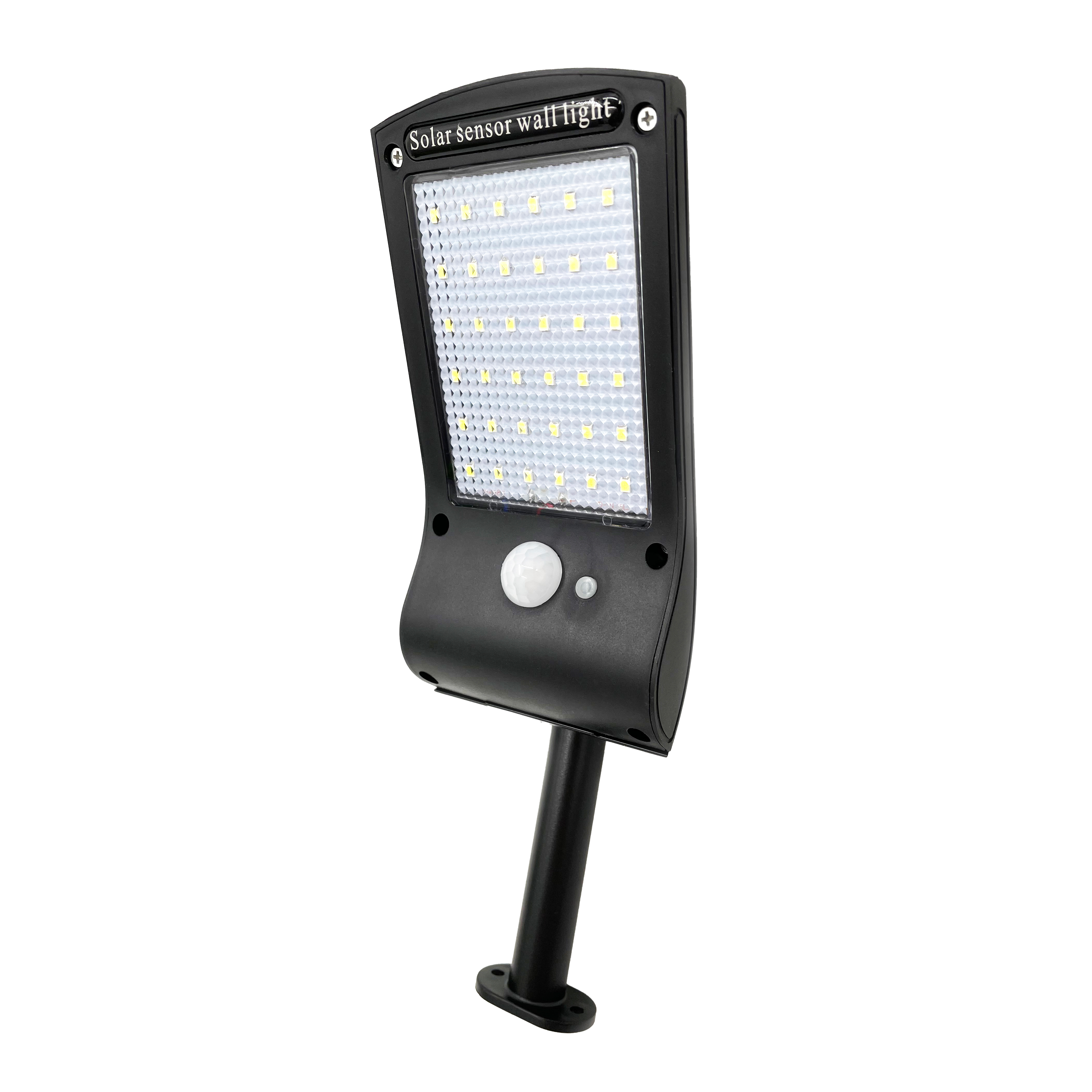 Aplique solar Kira negro de Fabrilamp, con sensor de movimiento y crepuscular, ideal para exteriores.