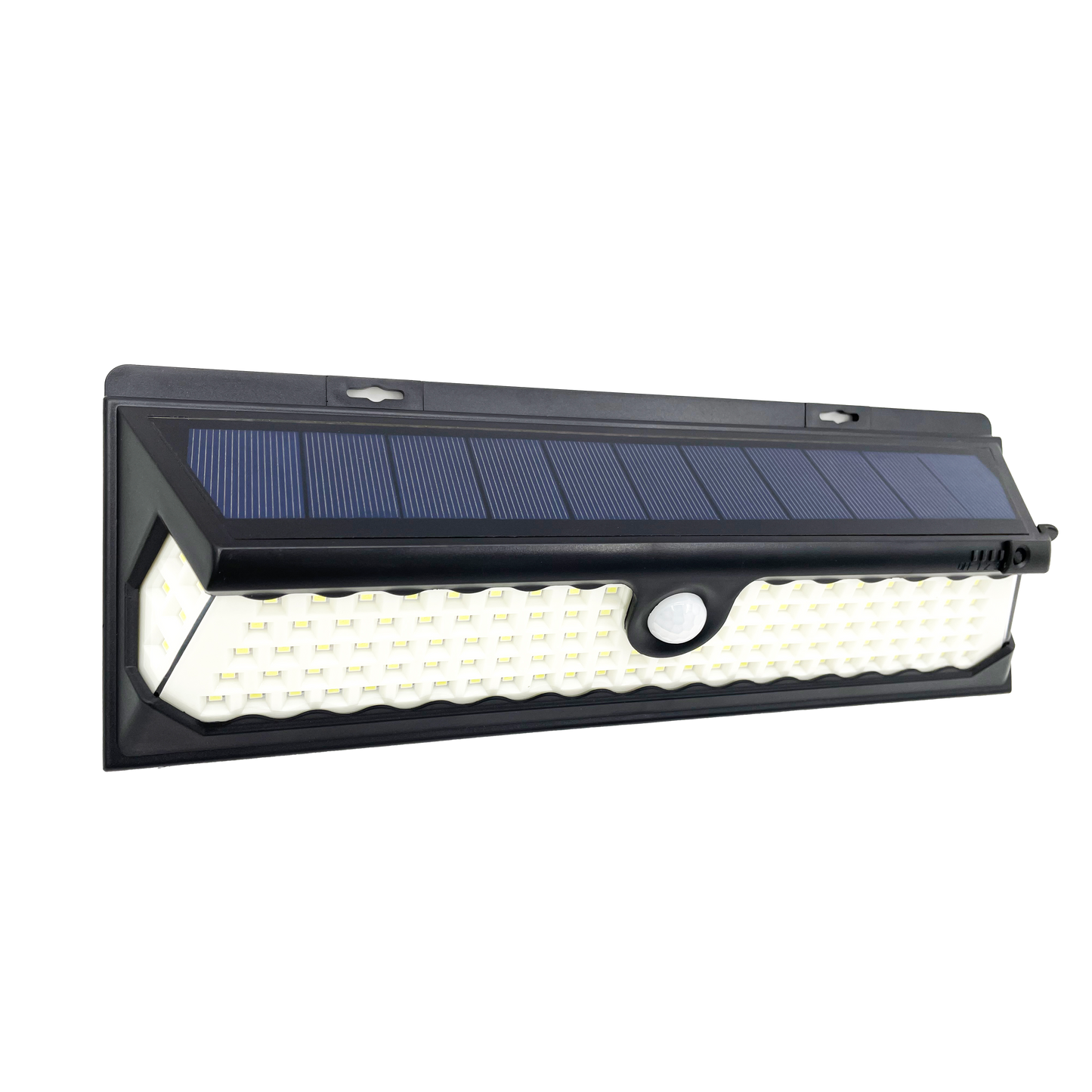 Aplique solar Kira negro de Fabrilamp, 1100 lúmenes, IP65, con sensor de movimiento y crepuscular.