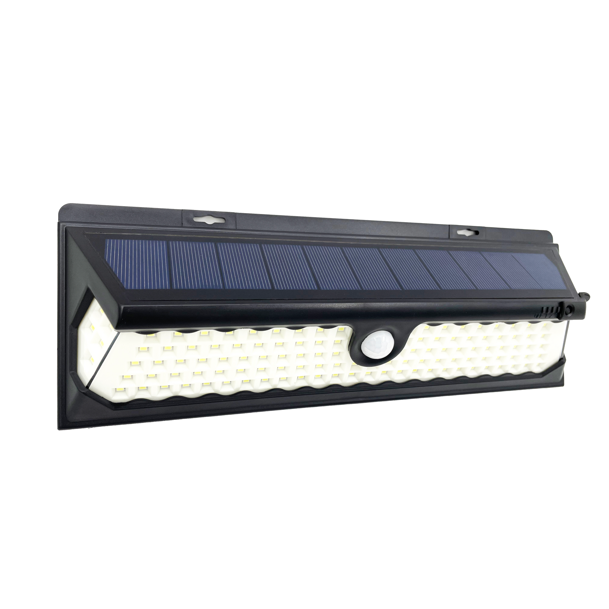 Aplique solar Kira negro de Fabrilamp, 1100 lúmenes, IP65, con sensor de movimiento y crepuscular.