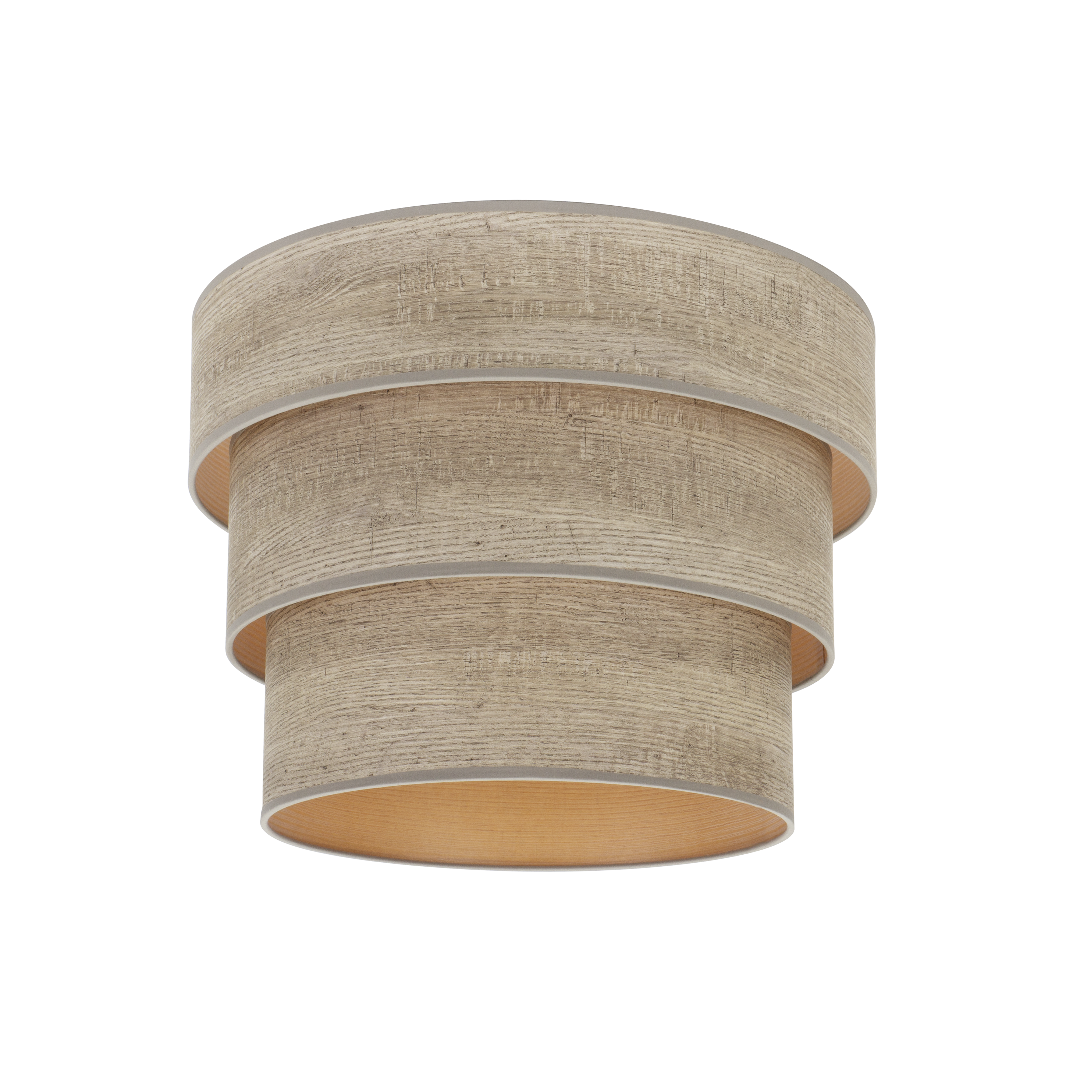 Pantalla colgante triple Smile E27 madera gris, vista frontal. Diseño moderno y elegante para iluminar cualquier estancia.