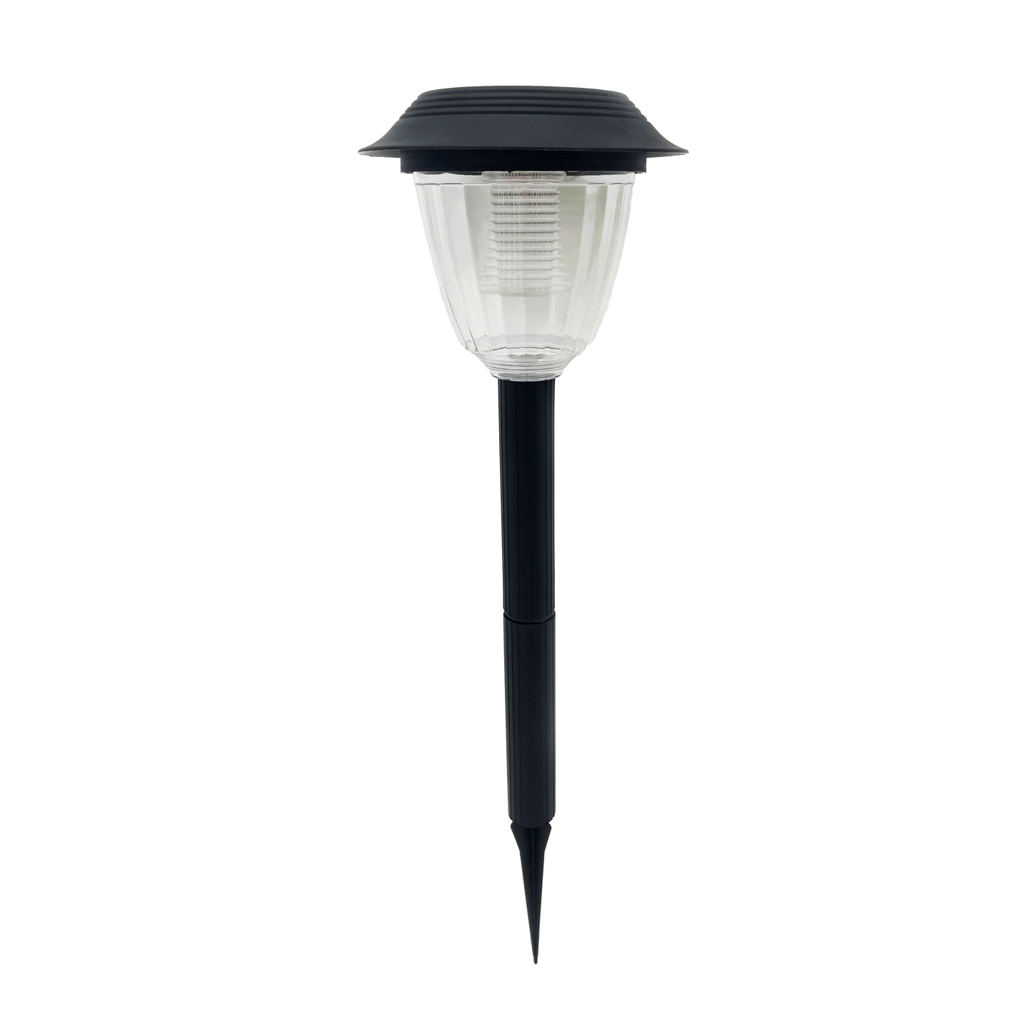 Pincho solar Kira negro de Fabrilamp, iluminación exterior LED de 50 lúmenes, IP65, ideal para jardín o patio.