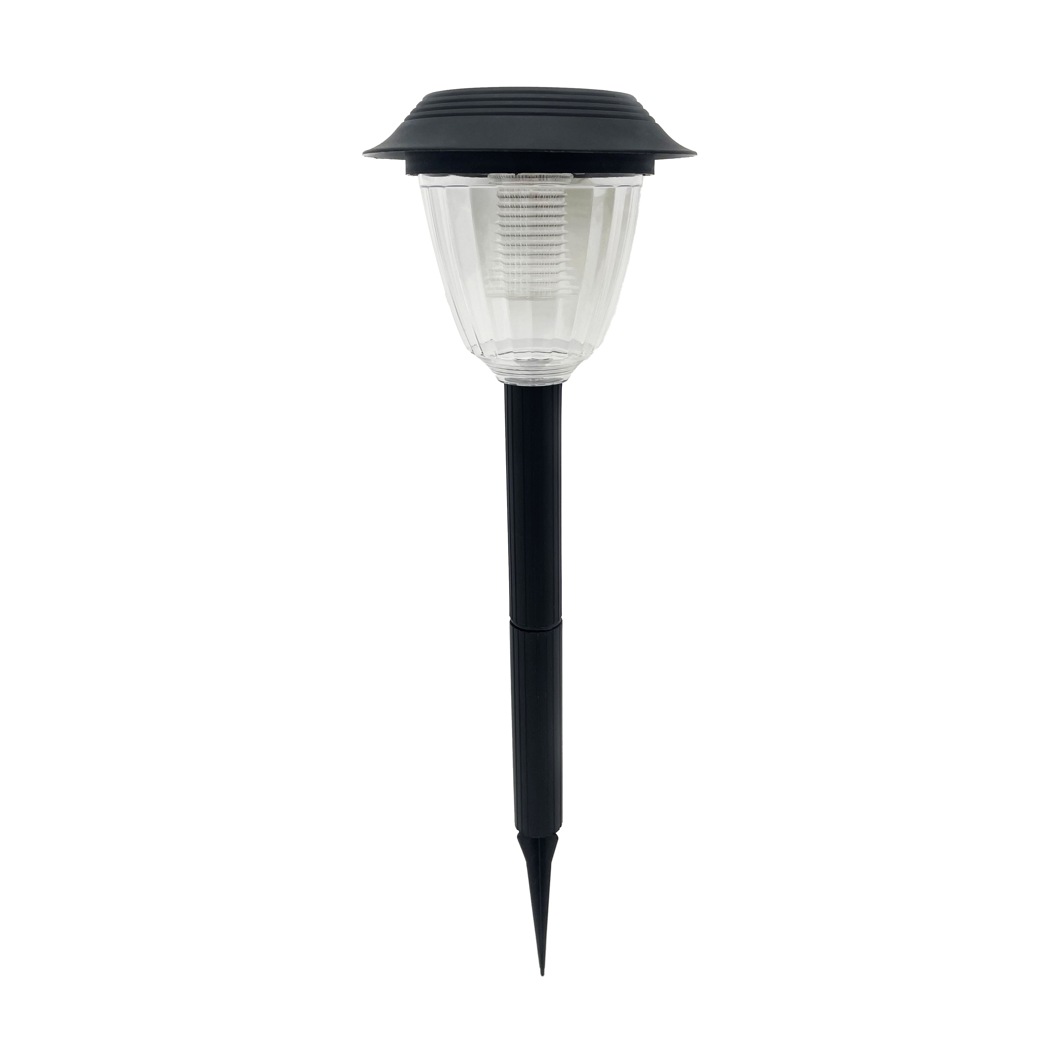 Pincho solar Kira negro de Fabrilamp, iluminación exterior LED de 50 lúmenes, IP65, ideal para jardín o patio.