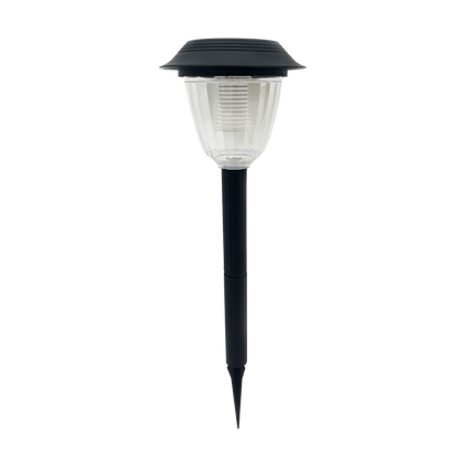 Pincho solar Kira negro de Fabrilamp, iluminación exterior LED de 50 lúmenes, IP65, ideal para jardín o patio.