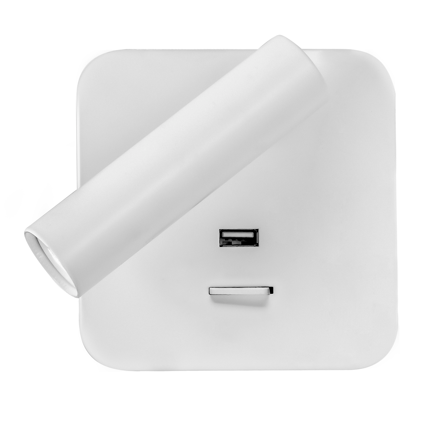 Aplique Giotto cuadrado blanco con puerto USB, vista frontal