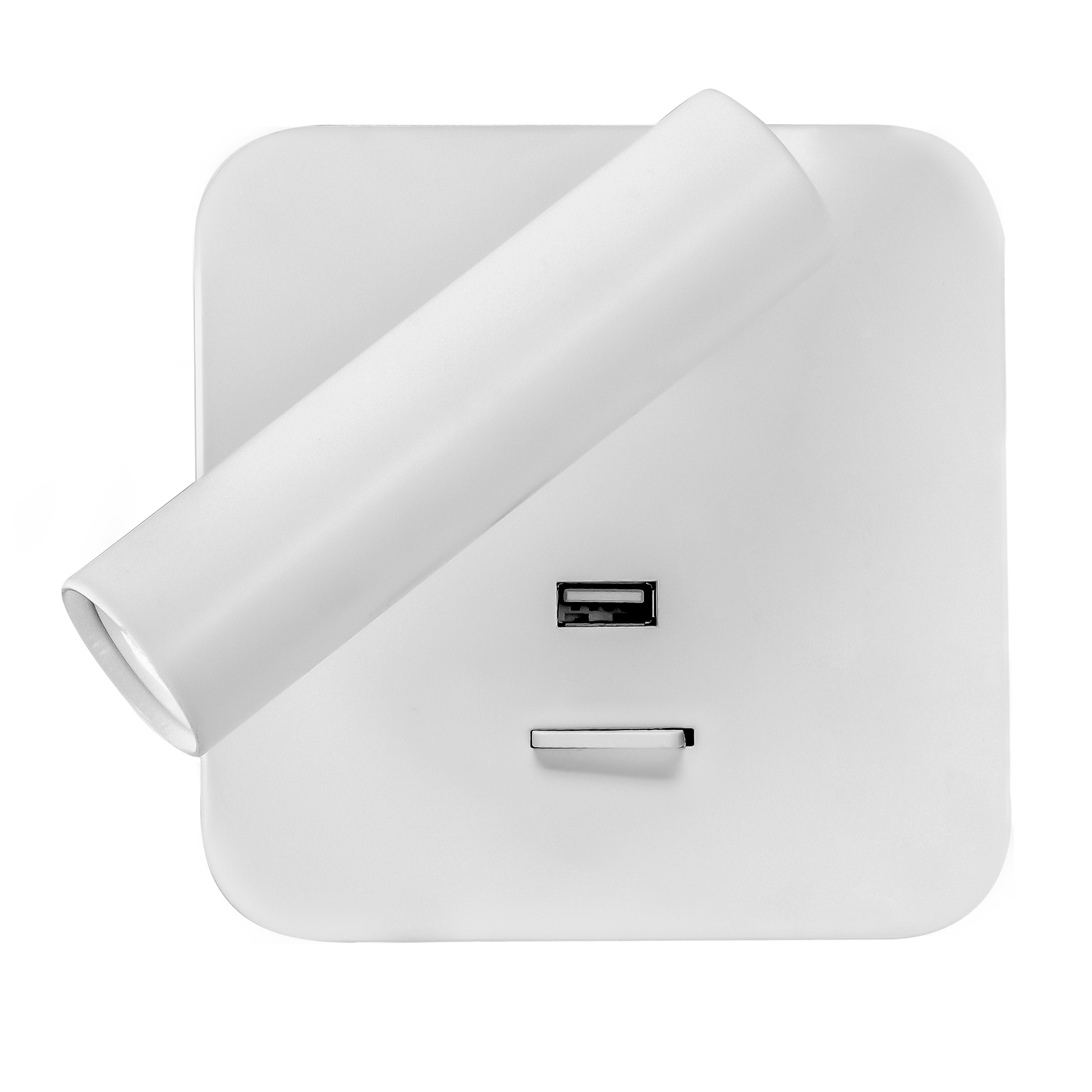 Aplique Giotto cuadrado blanco con puerto USB, vista frontal