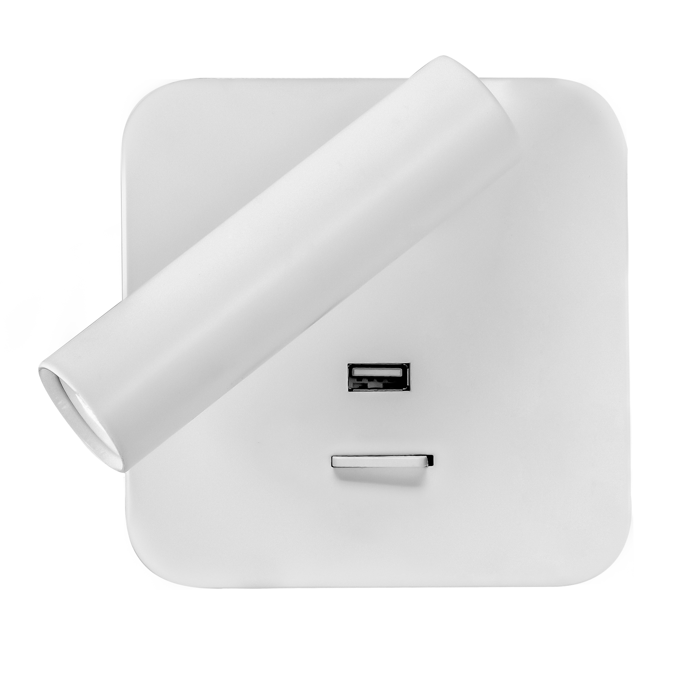 Aplique Giotto cuadrado blanco con puerto USB, vista frontal