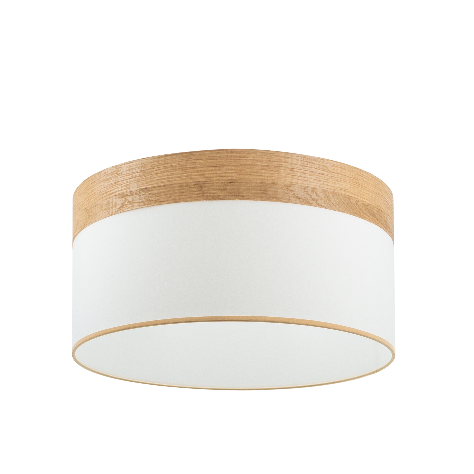 Pantalla colgante Cloe M10 blanca y madera clara, vista frontal. Iluminación moderna para tu hogar.