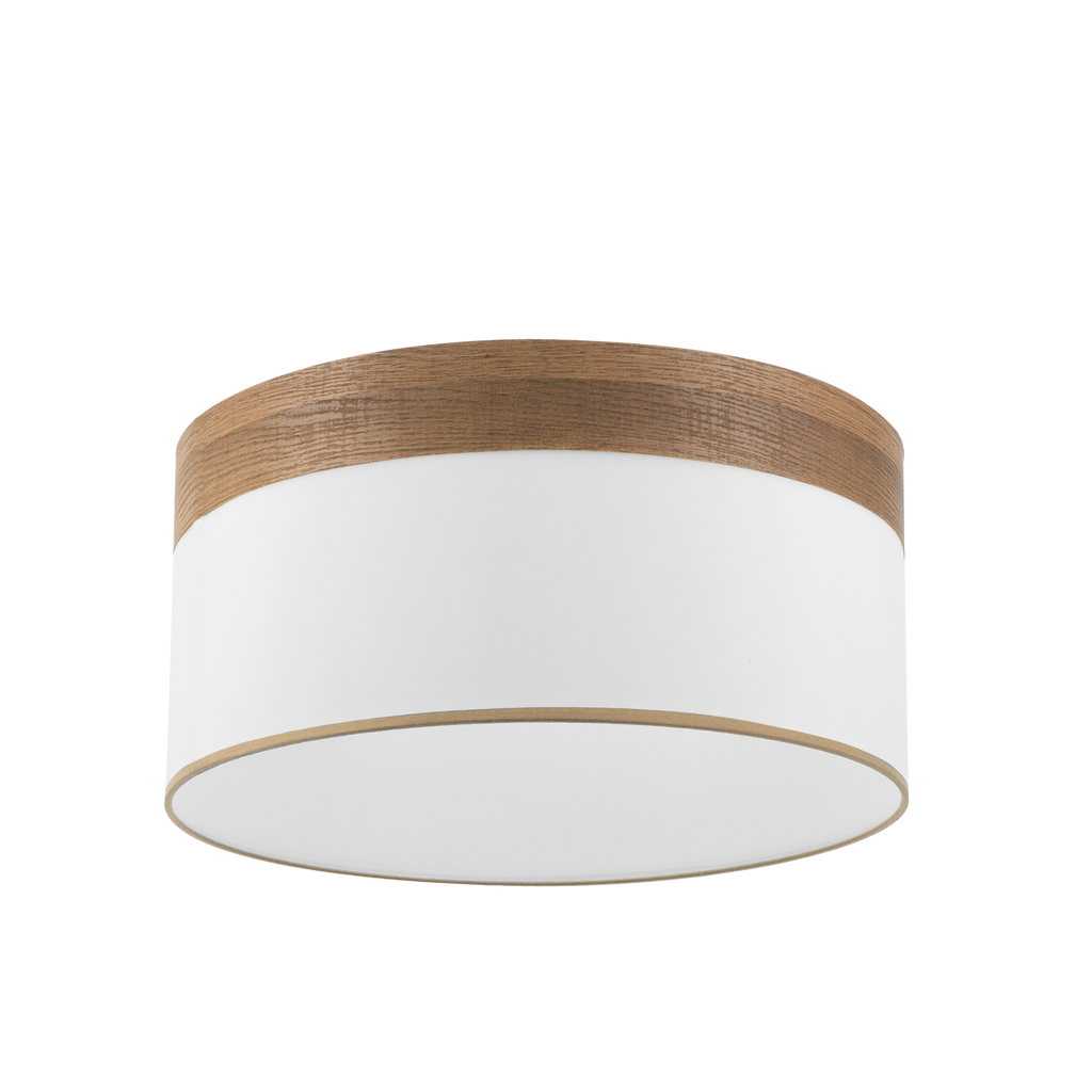 Pantalla colgante Cloe M10 blanca y madera oscura, vista frontal, luzguru.com