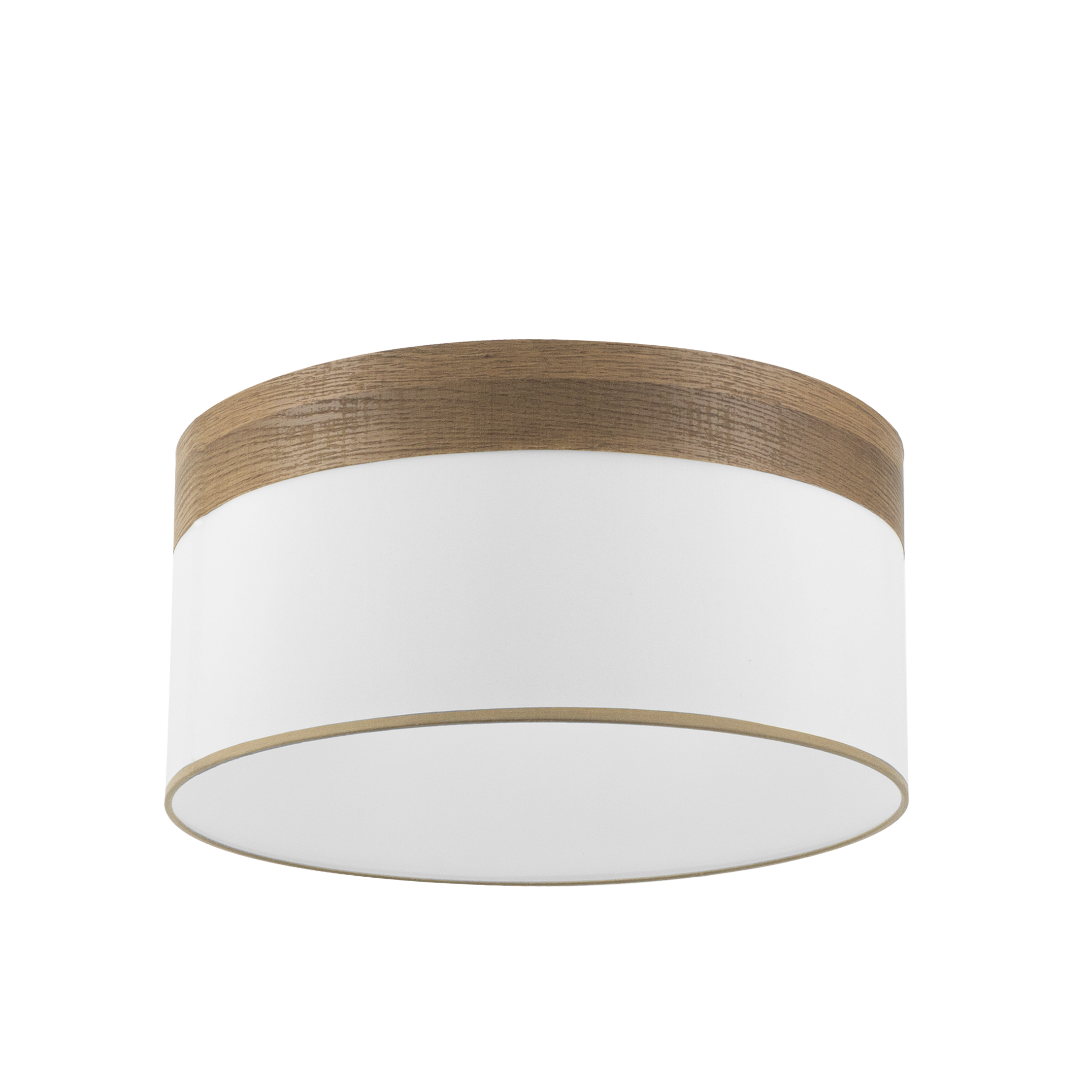 Pantalla colgante Cloe M10 blanca y madera oscura, vista frontal, luzguru.com