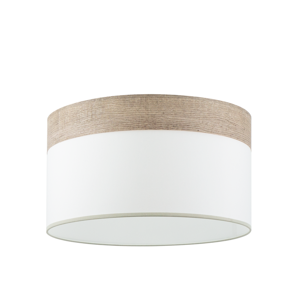 Pantalla colgante Cloe M10 blanca y madera gris, vista frontal.