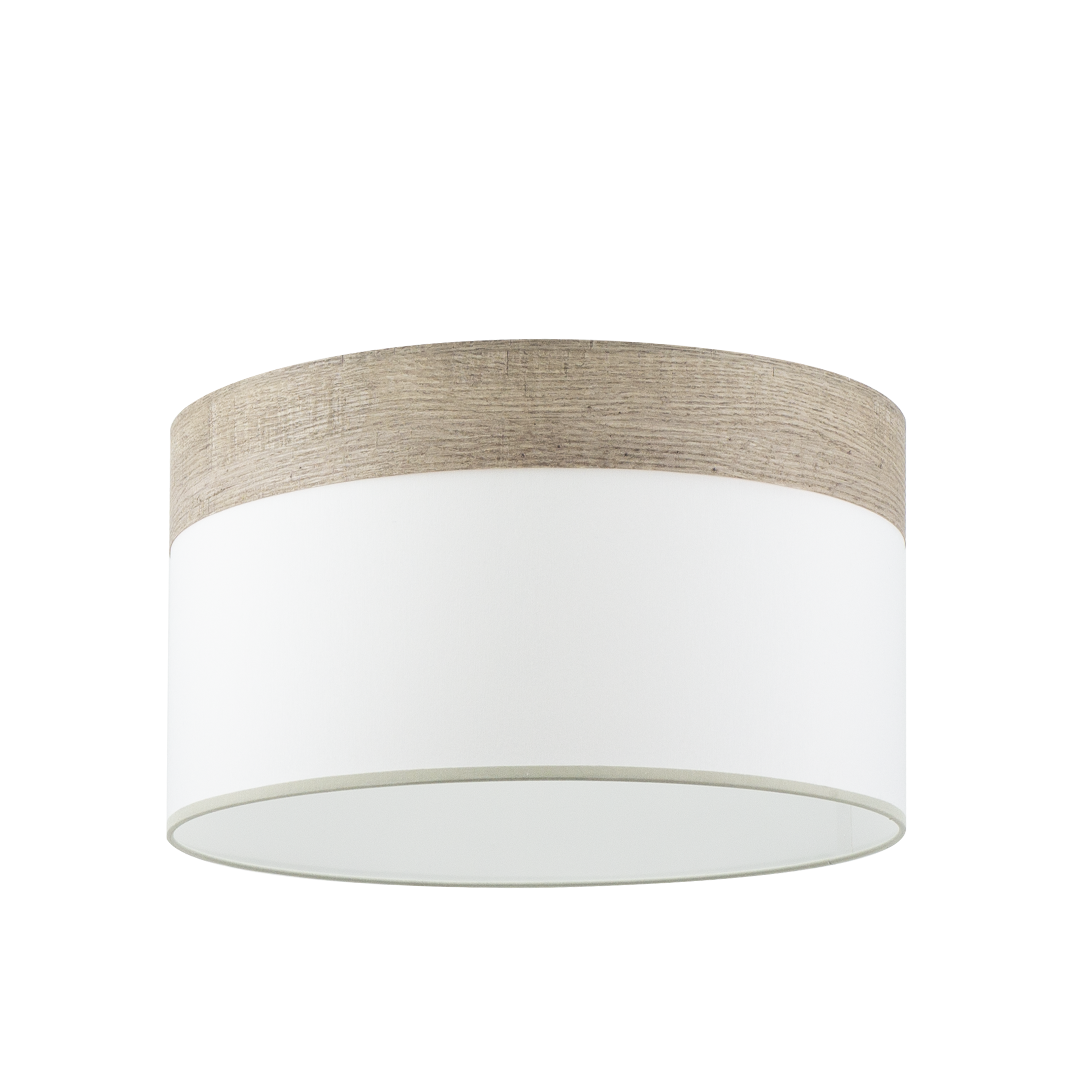 Pantalla colgante Cloe M10 blanca y madera gris, vista frontal.