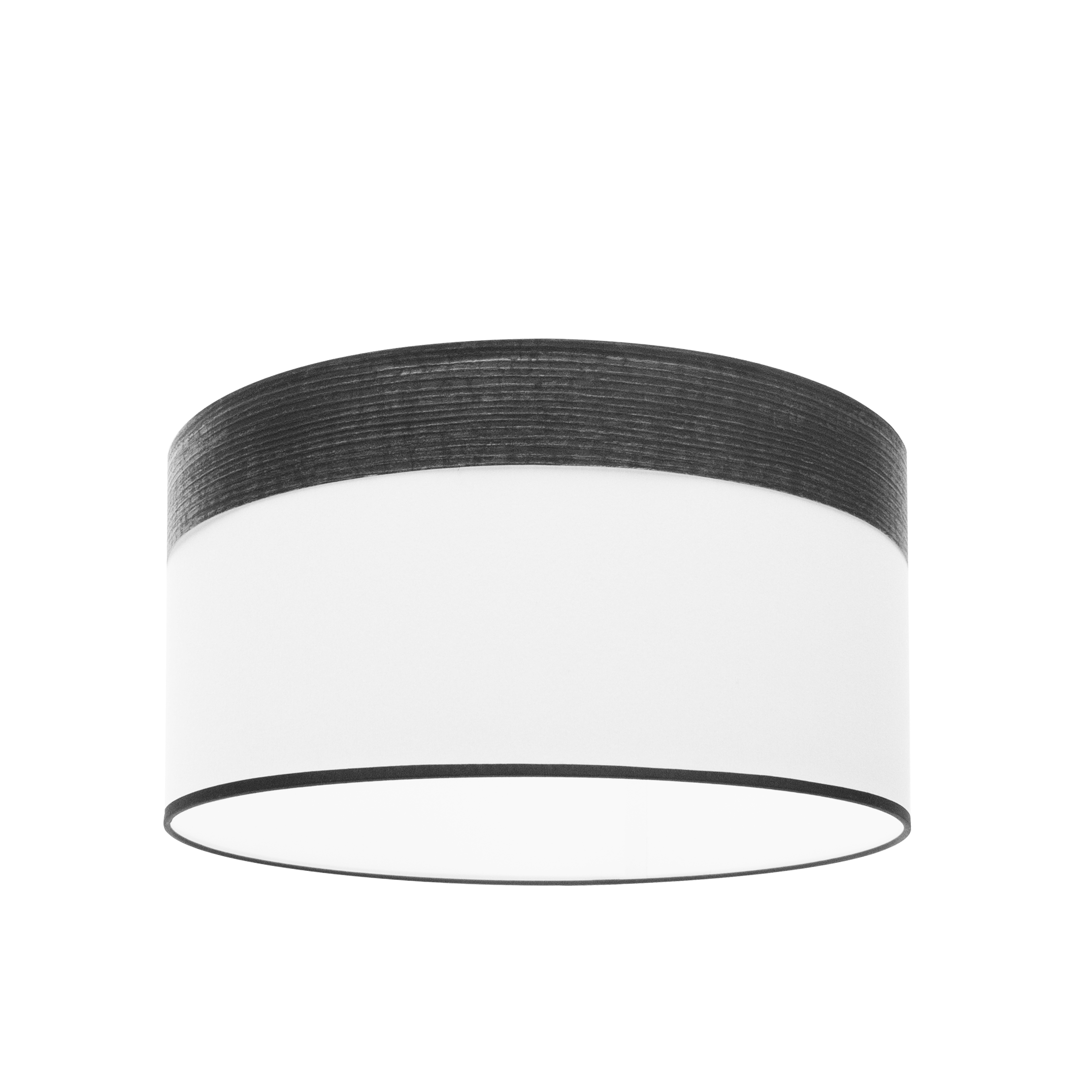 Pantalla colgante Cloe M10 blanca y madera negra, vista frontal.