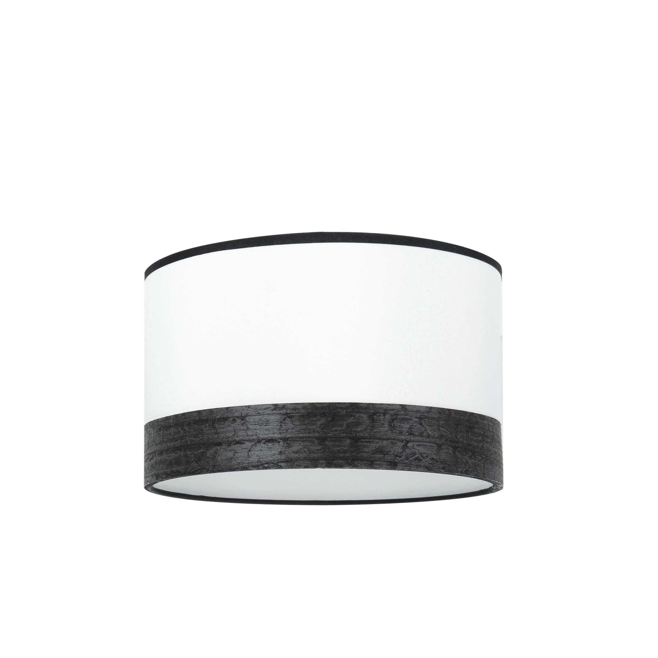 Pantalla de pie Cloe E27 blanca y madera negra, vista frontal. Iluminación moderna para salón.