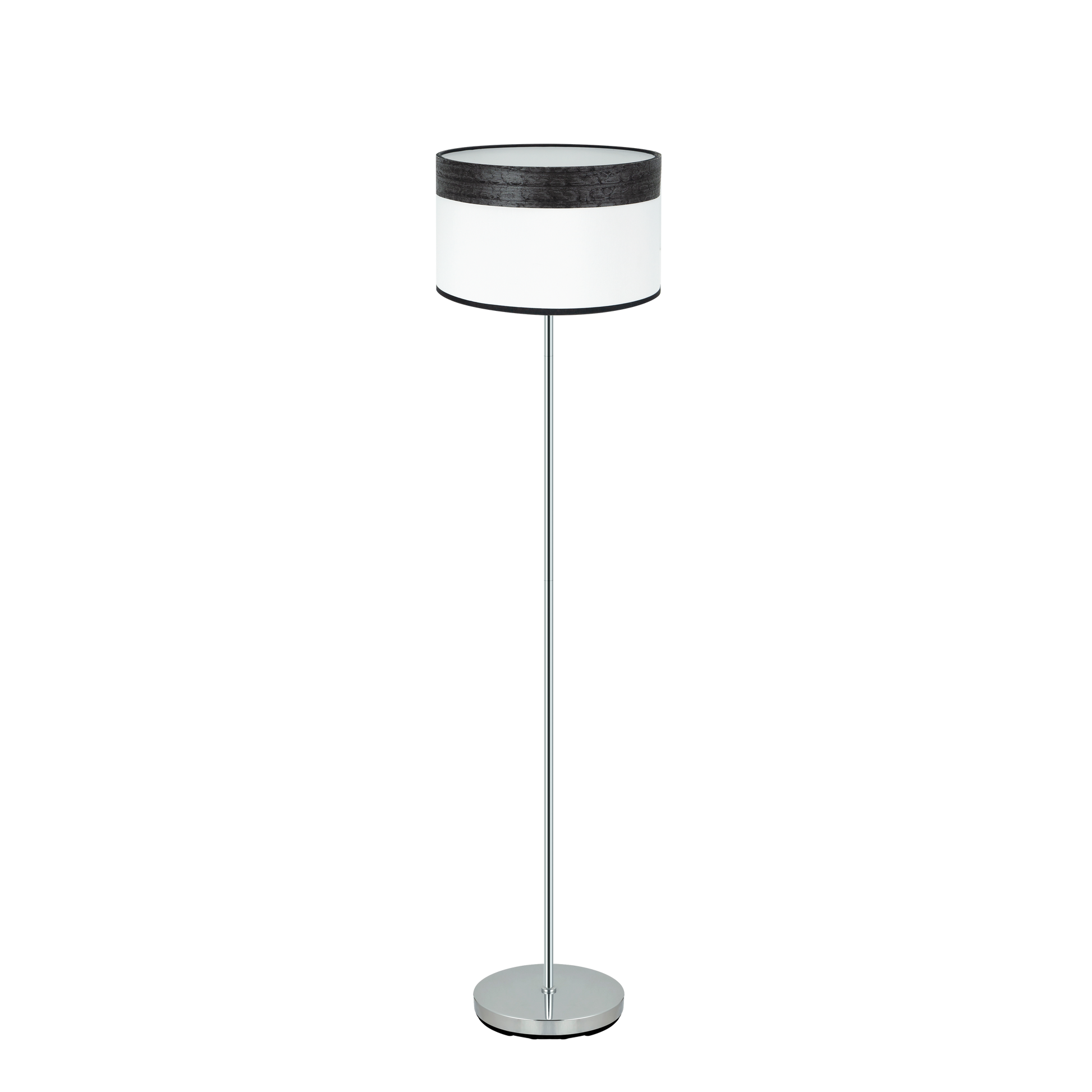 Pie de salón Cloe Cromo/Blanco-Madera Negra de Fabrilamp, iluminación moderna para tu hogar.