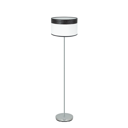 Pie de salón Cloe Cromo/Blanco-Madera Negra de Fabrilamp, iluminación moderna para tu hogar.